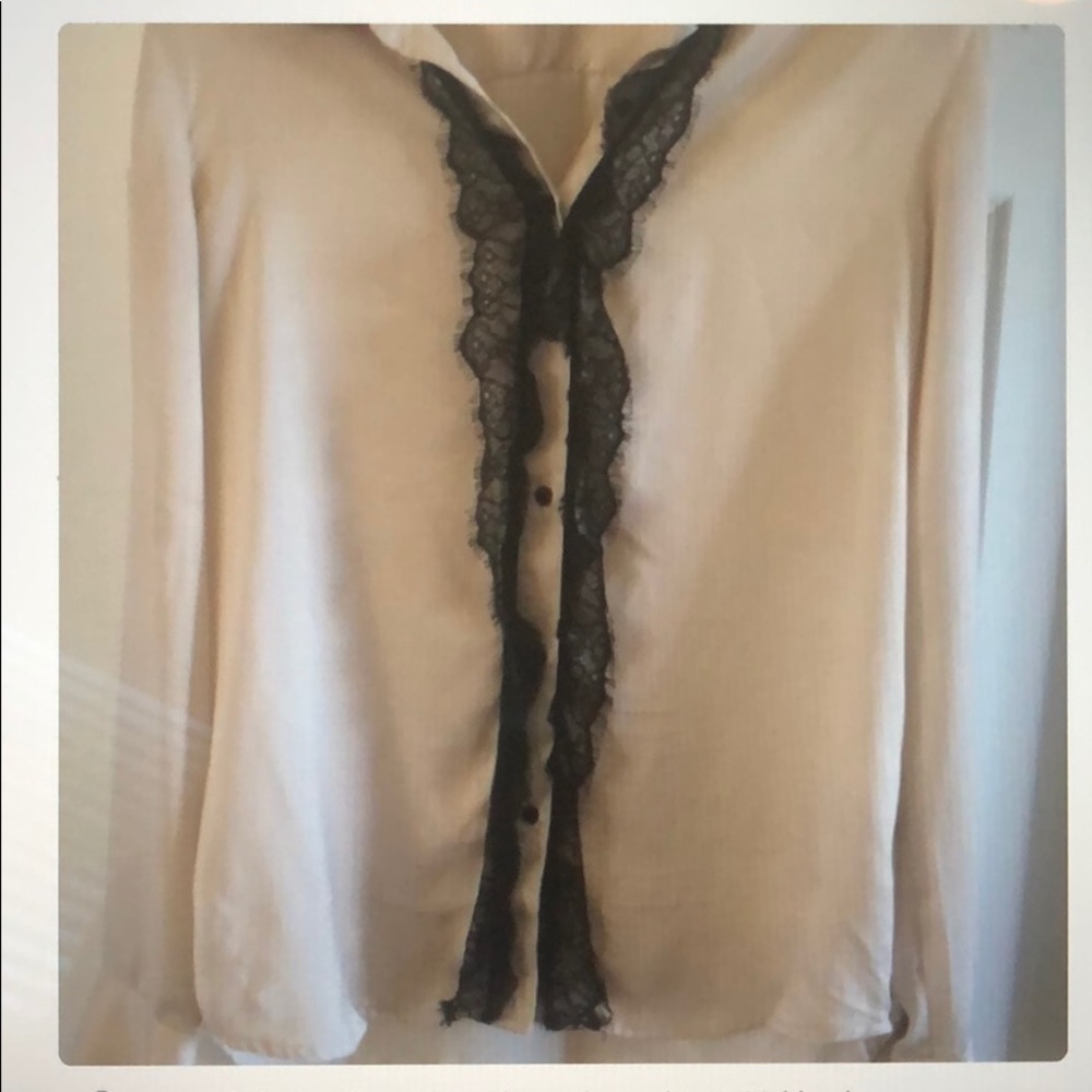 Beige satin collared long sleeve dress shirt